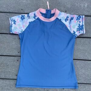 Girls Eddie Bauer Blue & Pink Rash Guard Top Size M 10/12